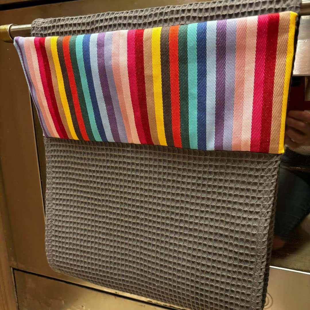 Kitchen hand towel roller towel grey with rainbow header