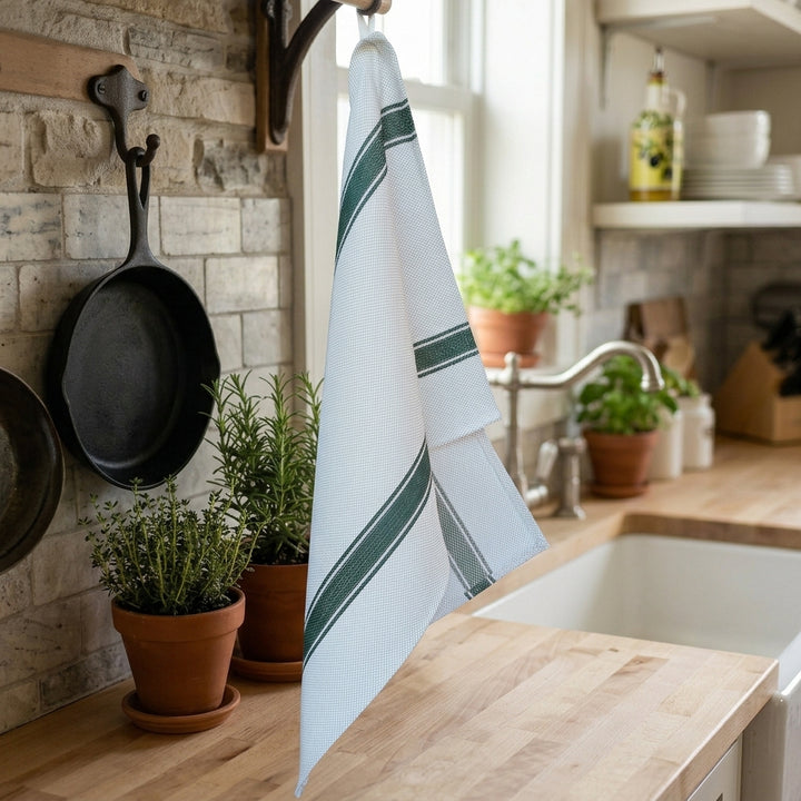 Green Stripe Linen Tea Towel