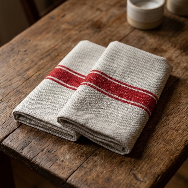 Red Stripe Linen Napkins (Set of 2)