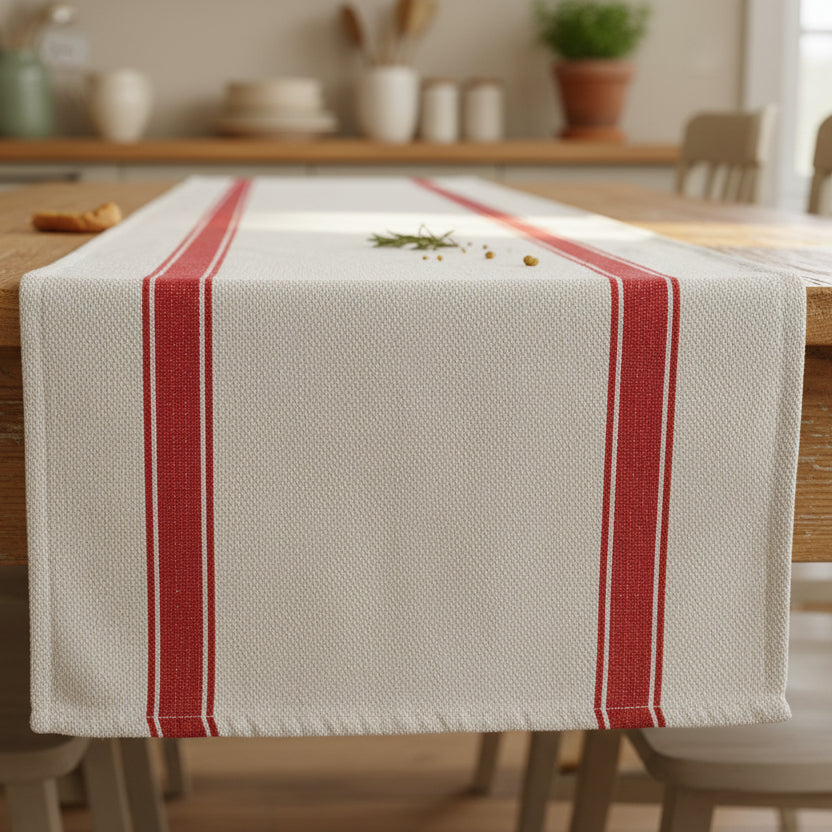 red striped linen tea towel