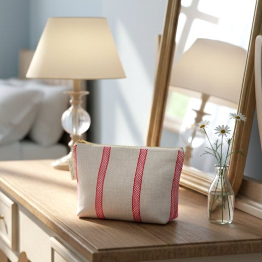 Toiletry Bag Linen Union with Red Stripes Compact