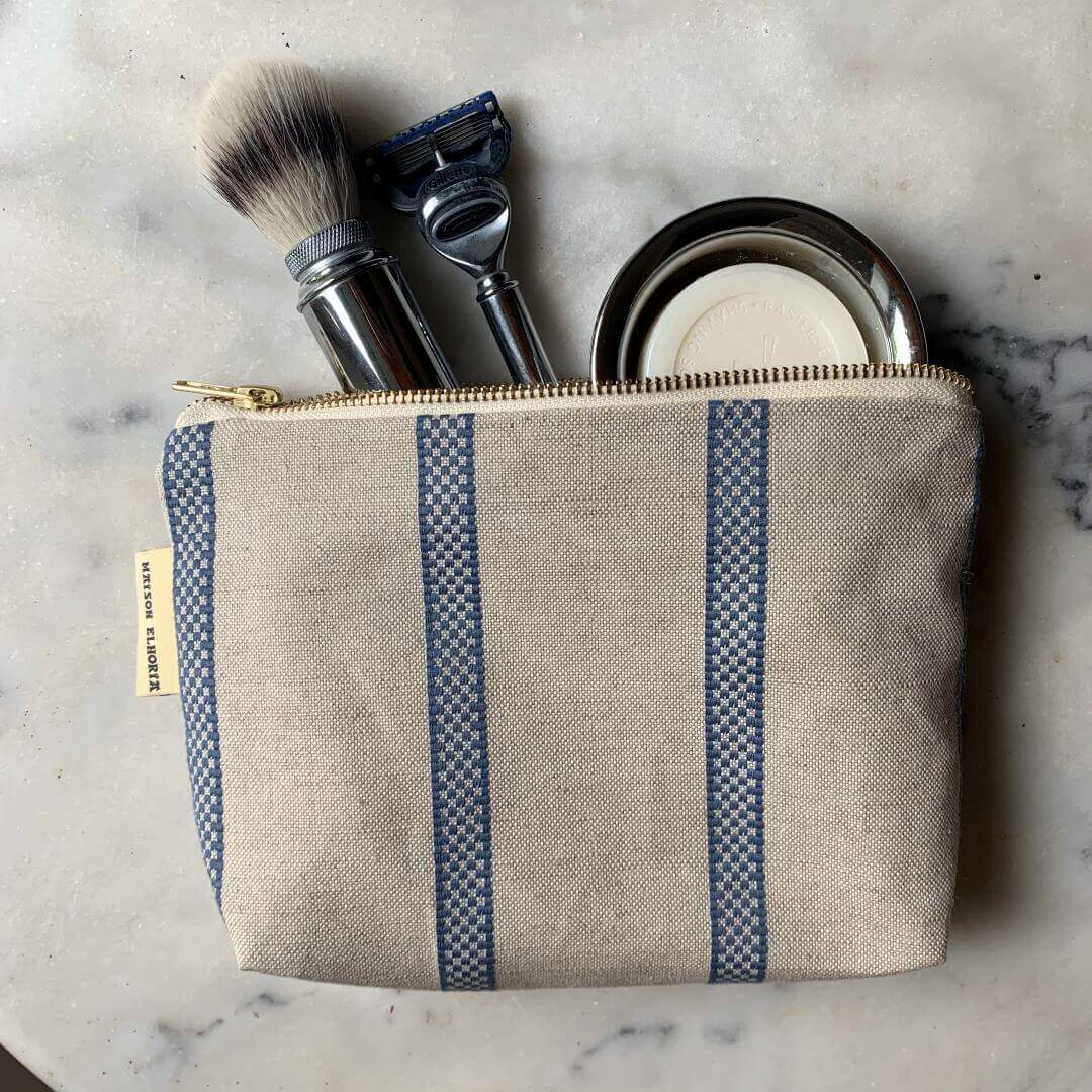 Toiletry bag for men linen union with blue stripes With toiletries