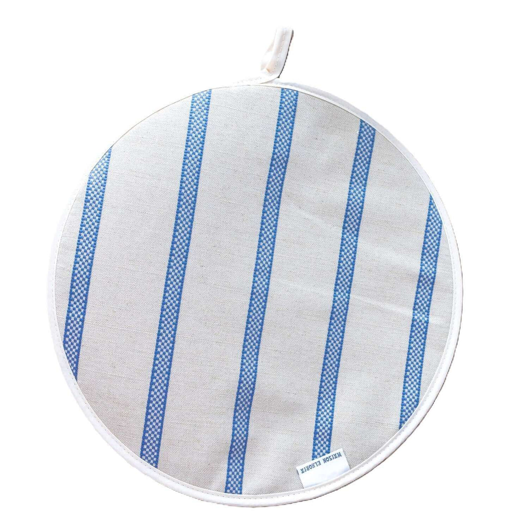 Aga lid cover linen union with blue stripes