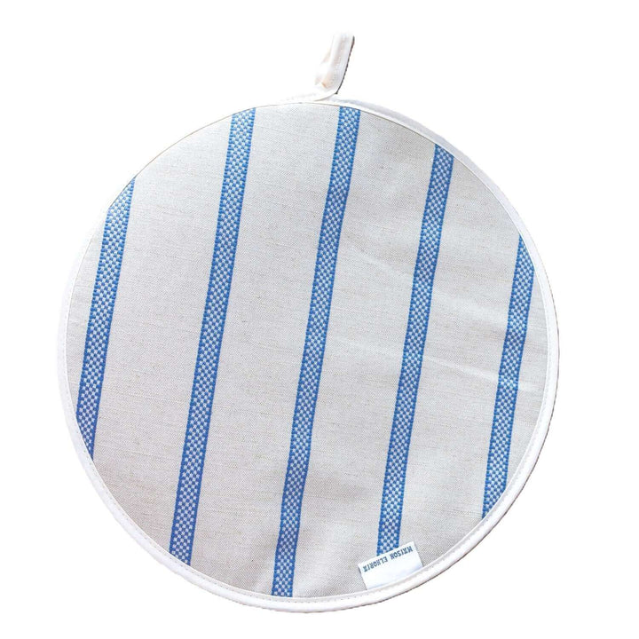 Aga lid cover linen union with blue stripes