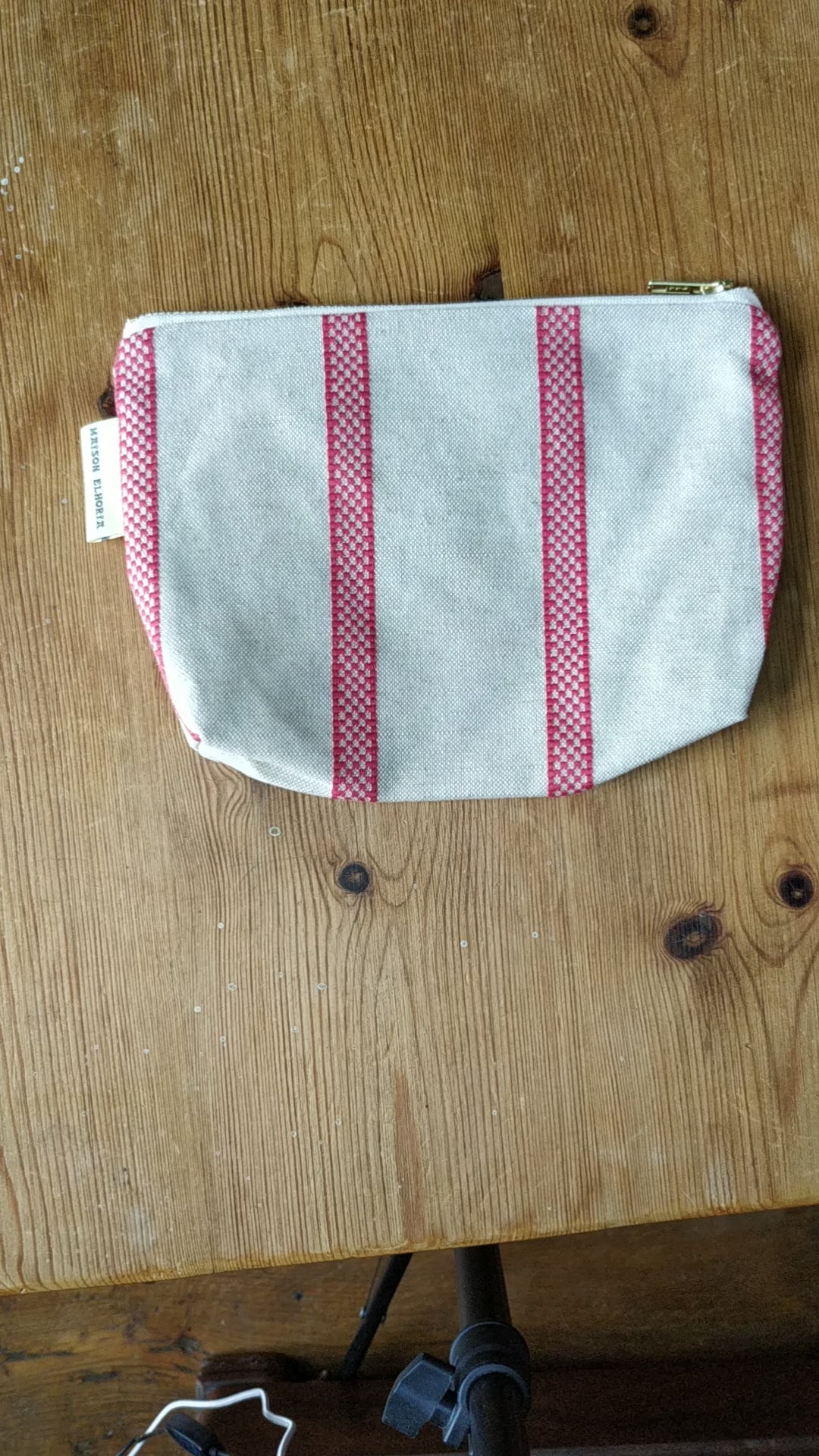 Toiletry Bag Linen Union with Red Stripes Compact
