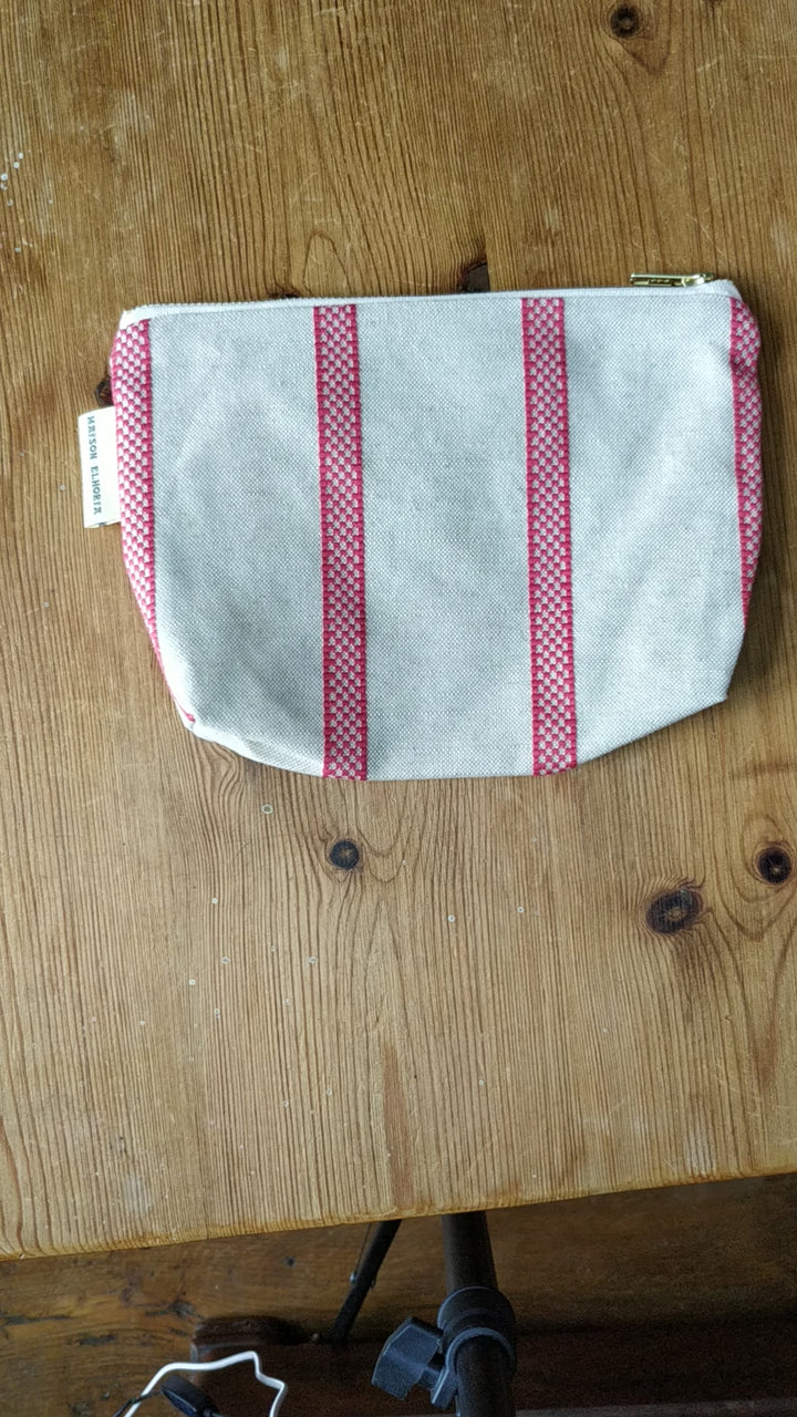 Toiletry Bag Linen Union with Red Stripes Compact