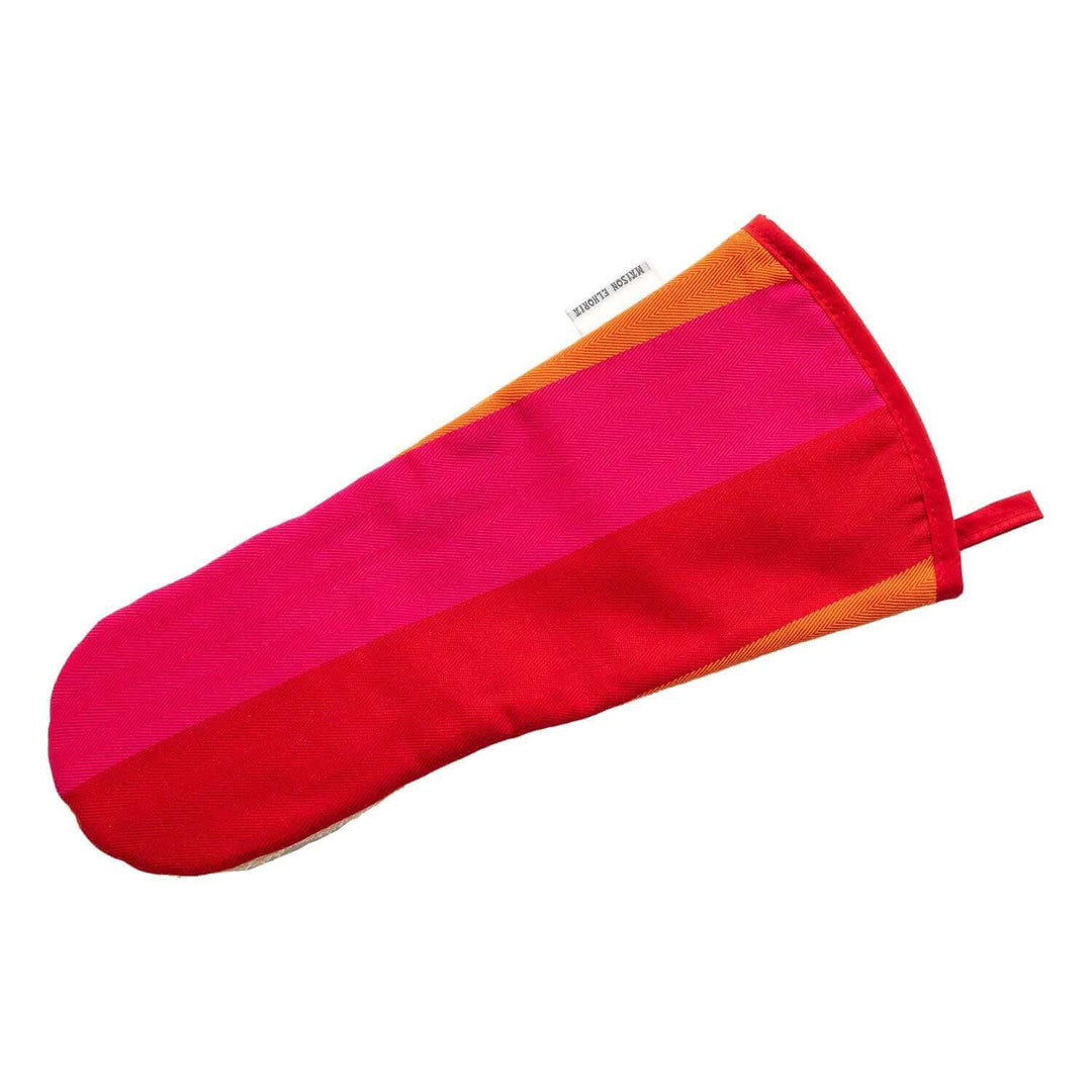 Gauntlet long oven glove red orange pink organic cotton on white background
